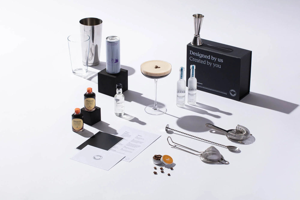 Espresso Martini cocktail kit gift set with advanced bar equipment